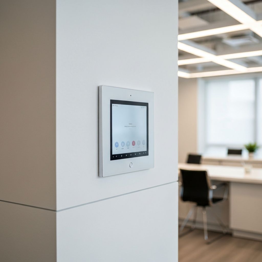 Modern smart alarm system panel on a wall