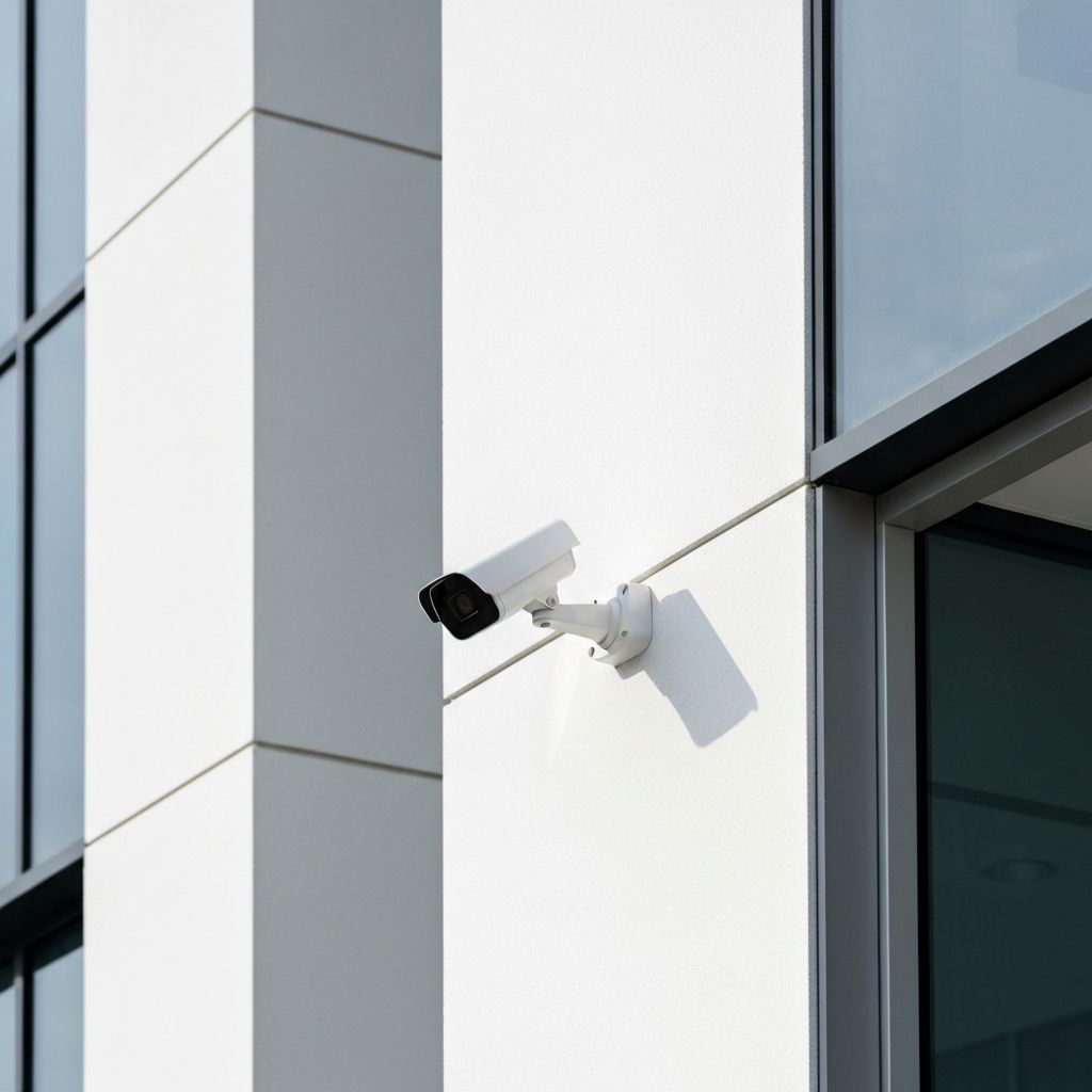 Modern security camera installed on a building exterior